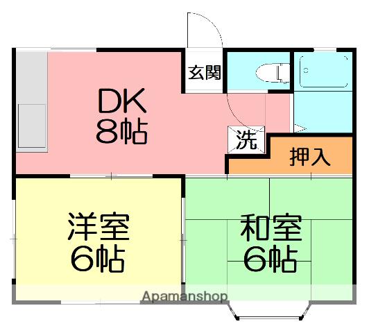 レインボー湘南D棟(2DK/2階)の間取り写真