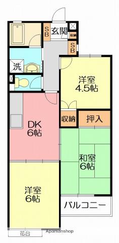 ピースフル湘南B棟(3DK/2階)の間取り写真