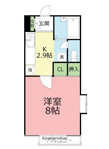 燦ハイム(1K/2階)の間取り写真
