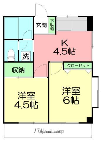 ローズマンション湘南(2DK/3階)の間取り写真