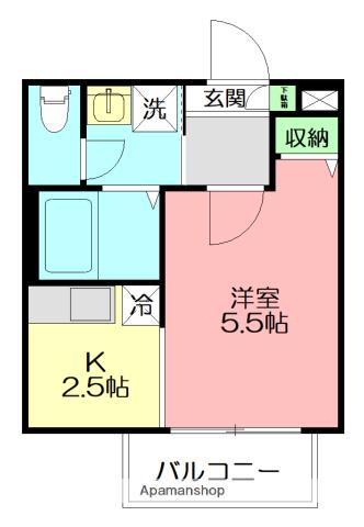 AXIZ湘南(1K/2階)の間取り写真