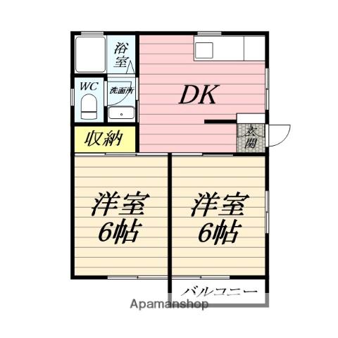 カーサグランデ(2DK/2階)の間取り写真