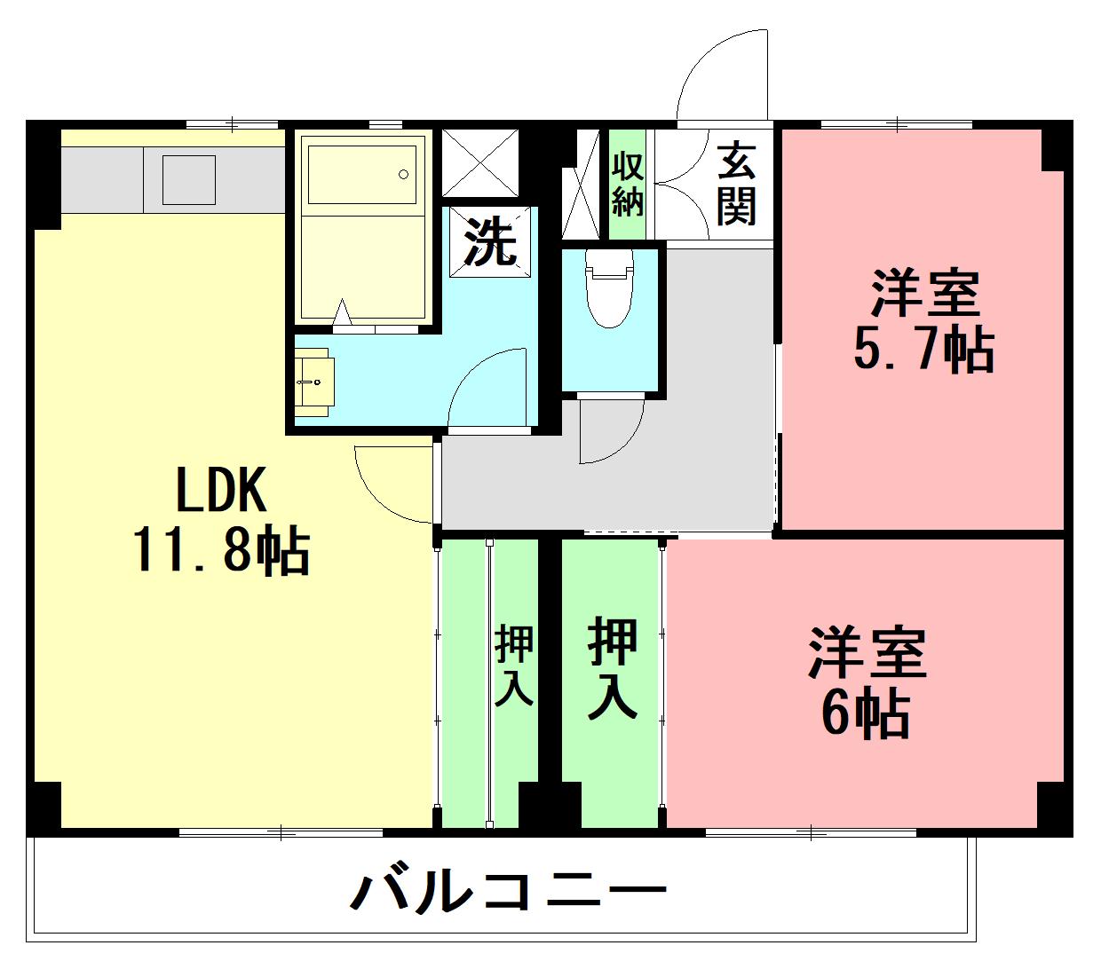 北茅ヶ崎アパートメント8号棟(2LDK/2階)の間取り写真