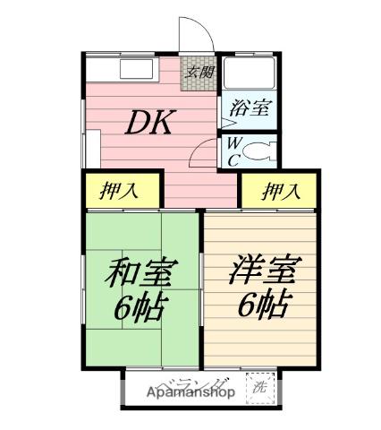 シャンティ湘南(2DK/2階)の間取り写真