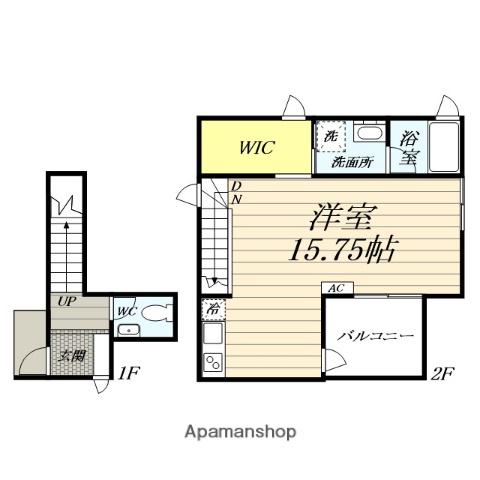 ハナミズキE棟(ワンルーム/2階)の間取り写真