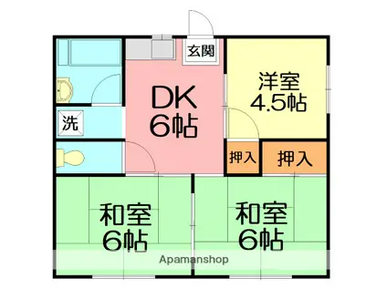 ヒルハイツ三沢(3DK/1階)の間取り写真