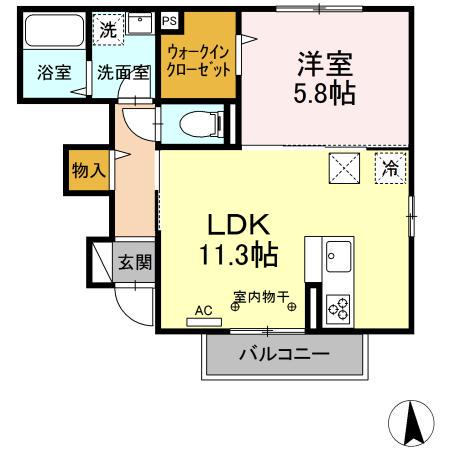 セジュール萩畠(1LDK/1階)の間取り写真