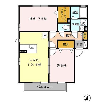 コンフォート壱番館・弐番館(2LDK/2階)の間取り写真