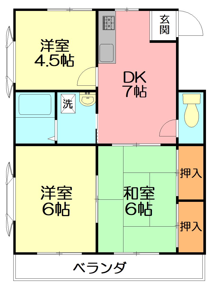 コーポシャルム(3DK/1階)の間取り写真