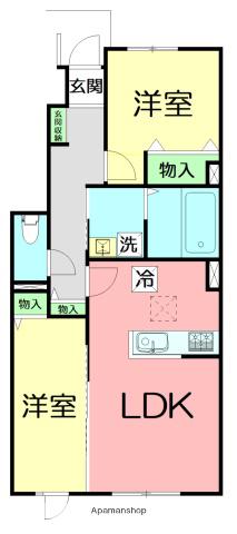 辻堂元町4丁目アパート(2LDK/1階)の間取り写真