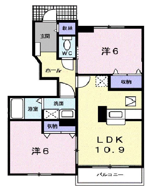 オークレイコート1(2LDK/1階)の間取り写真