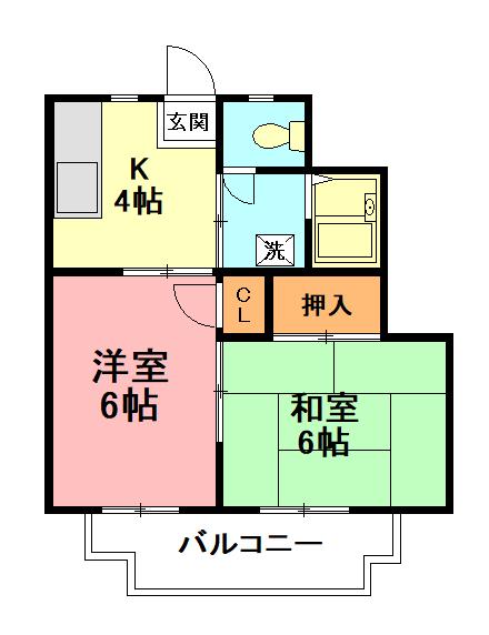 エステカーサ藤沢本町(2DK/2階)の間取り写真