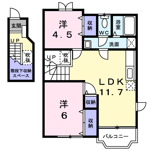 オークレイコートⅡ(2LDK/2階)の間取り写真