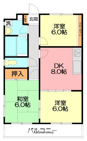 エンジェルキャロル(3DK/2階)の間取り写真