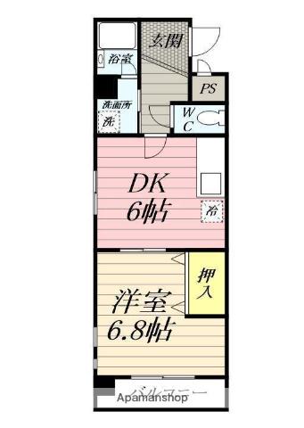 ユタカビル(1DK/4階)の間取り写真