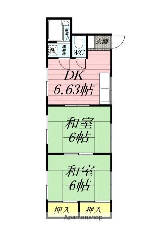 ペアシティ小田原(2DK/1階)の間取り写真