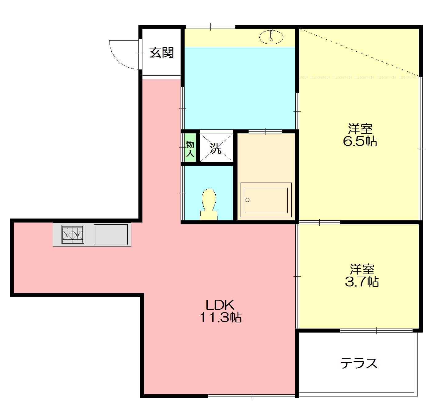 セゾンドルフ 椿(2LDK/1階)の間取り写真