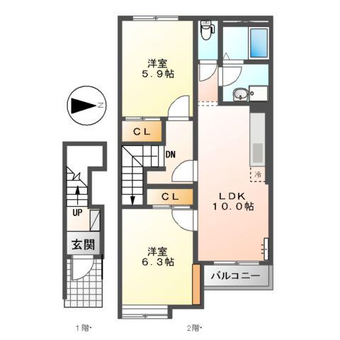 プレッソ・ヴィアーレ(2LDK/2階)の間取り写真