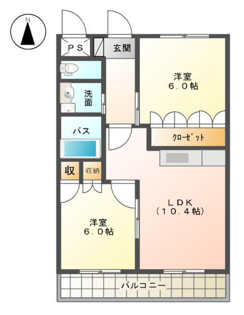 グランド・ソレイユ(2LDK/2階)の間取り写真