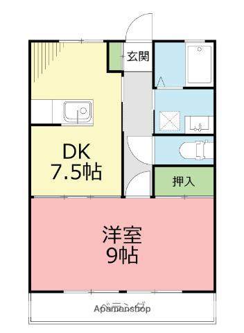 足柄ハイツ(1DK/2階)の間取り写真