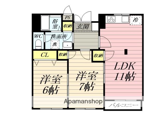 レーベンハイツ湘南(2LDK/2階)の間取り写真