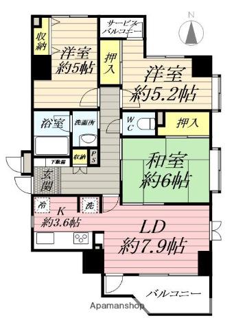 ソレアード国府津(3LDK/1階)の間取り写真