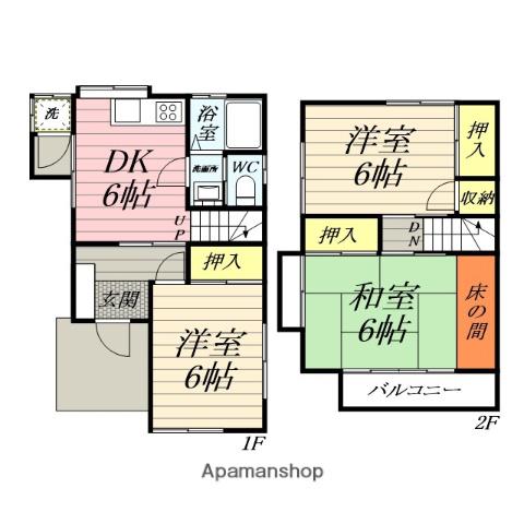 湘南新宿ライン高海 二宮駅 徒歩15分 2階建 築38年(3DK)の間取り写真