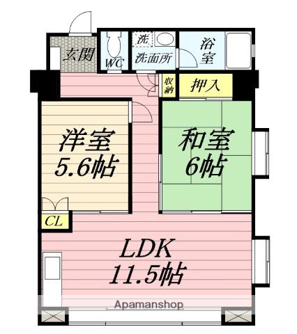 フジタ第六箱根山マンション(2LDK/4階)の間取り写真