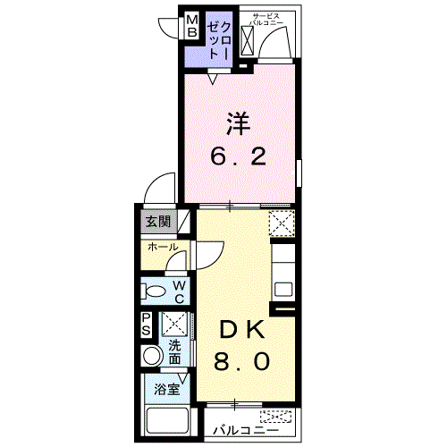 ホワイトウェル湘南Ⅱ(1LDK/2階)の間取り写真