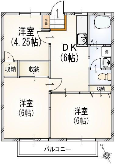 ホワイトクレイン(3DK/1階)の間取り写真