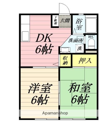 リバーサイドハイツB(2DK/2階)の間取り写真