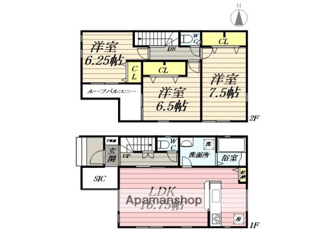 東海道本線 国府津駅 バス乗車時間：6分 国府津病院前バス停で下車 徒歩4分 2階建 築3年(3LDK)の間取り写真