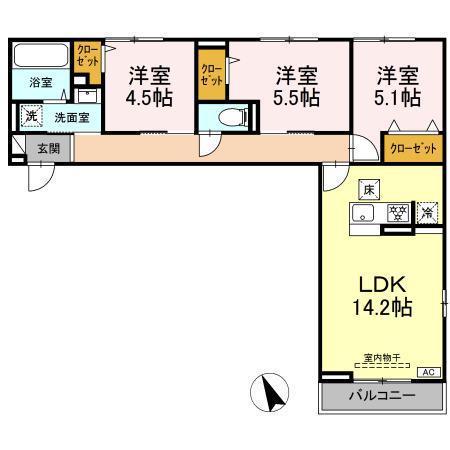 RESIDENCE RICO(3LDK/1階)の間取り写真