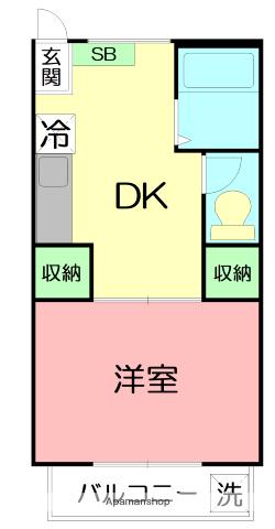 ハッピーハイツ(1DK/2階)の間取り写真