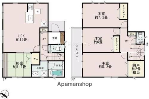 御殿場線 相模金子駅 徒歩13分 2階建 築9年(4LDK)の間取り写真