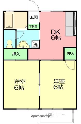 ビューラ東(2DK/2階)の間取り写真