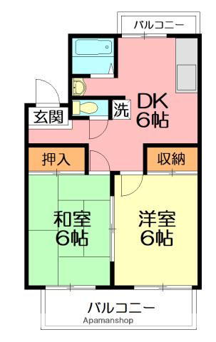 サンライト(2DK/2階)の間取り写真