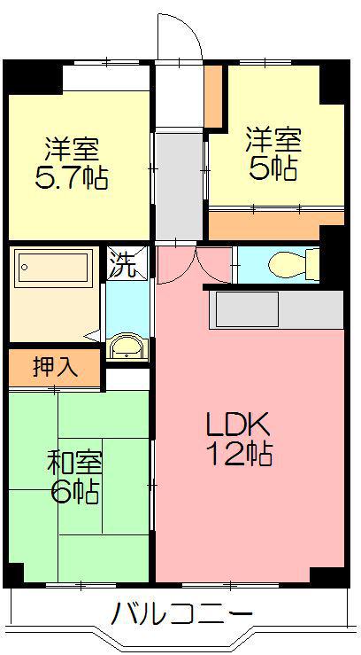 富士スカイハイツ(3LDK/4階)の間取り写真