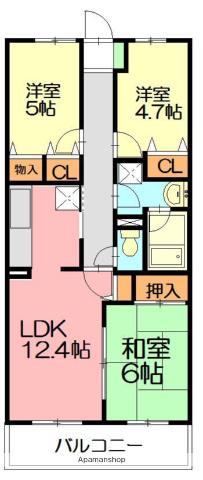 湘南山の手マンション(3LDK/5階)の間取り写真
