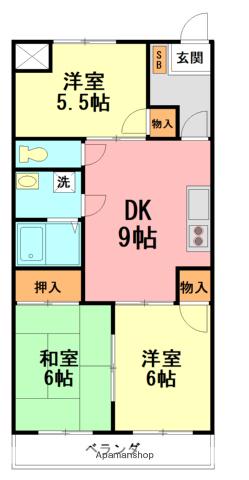 アメニティ市川(3DK/4階)の間取り写真