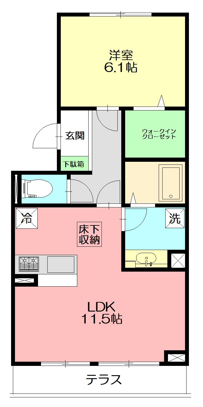 グランドパレス(1LDK/1階)の間取り写真