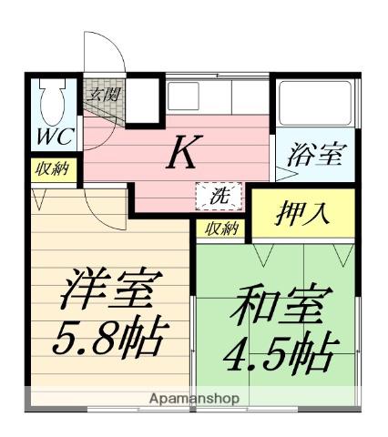 佐相荘(2K/2階)の間取り写真