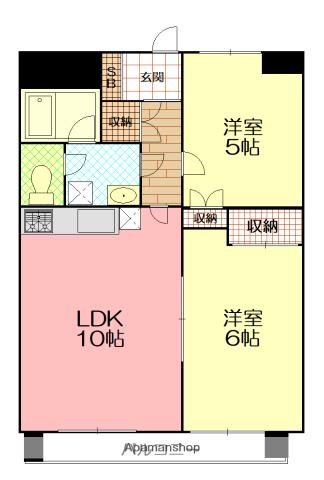 グレイスイセハラ(2LDK/4階)の間取り写真