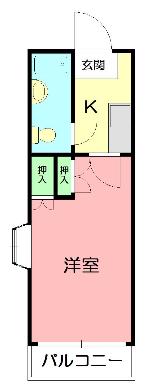 エディフィシオ秦野(1K/2階)の間取り写真