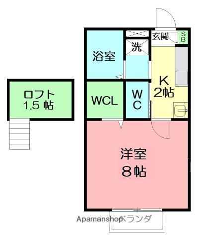 ALAND(1K/2階)の間取り写真