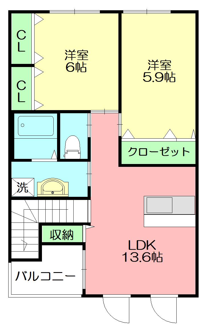パーシモン(2LDK/2階)の間取り写真