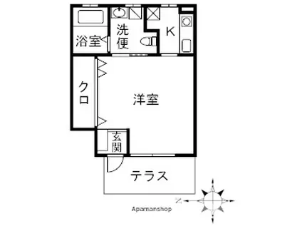 RONDⅡ番館(ワンルーム/1階)の間取り写真