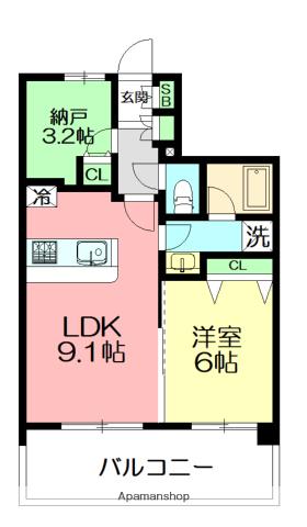らうらうじ湘南台(1SLDK/10階)の間取り写真