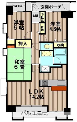 東急ドエルアルス平塚(3LDK/12階)の間取り写真