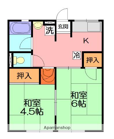 シティハイム山根(2DK/1階)の間取り写真